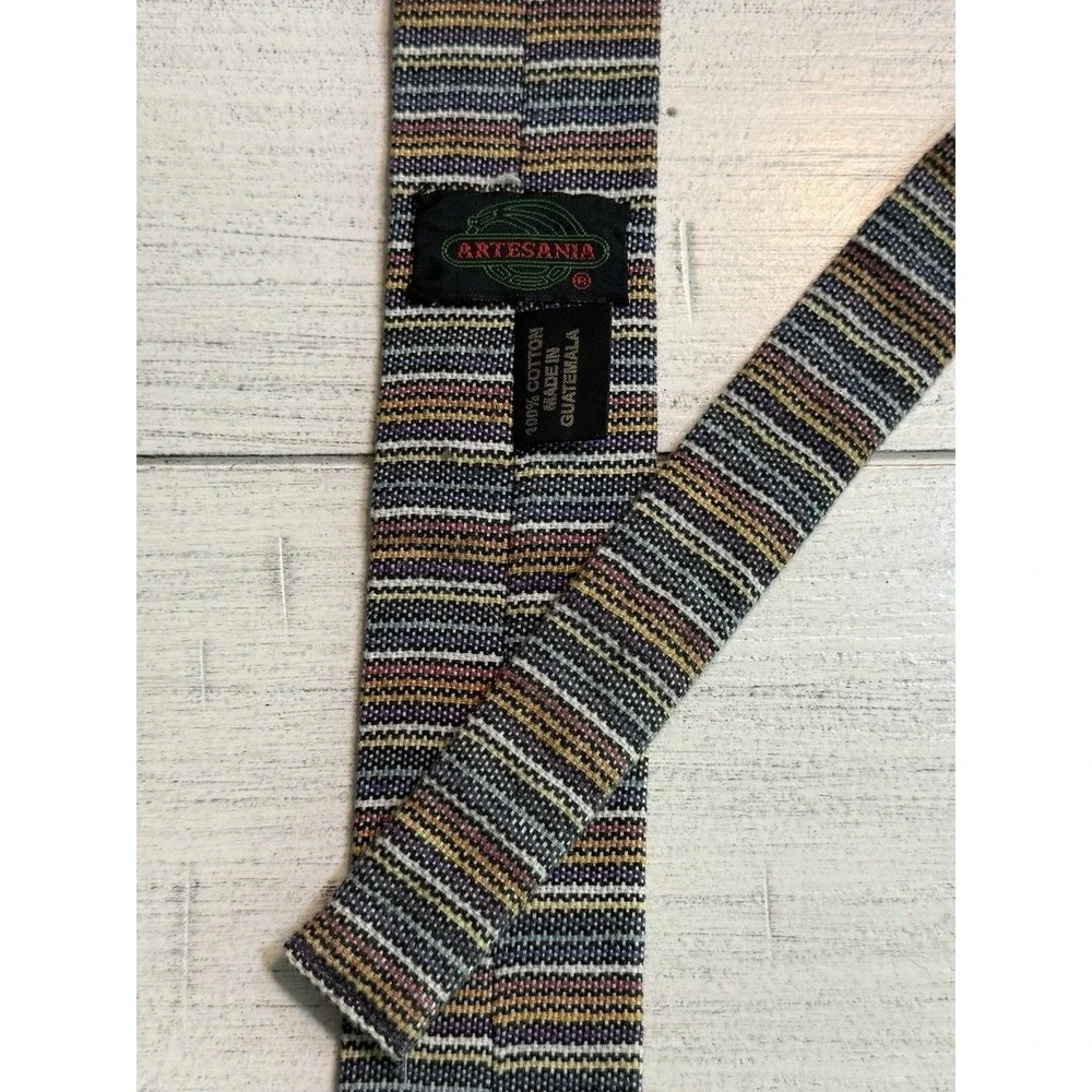 Super Skinny Artesana Cotton 1 1/2 Inch Width Multi Color Tie Academia Vintage